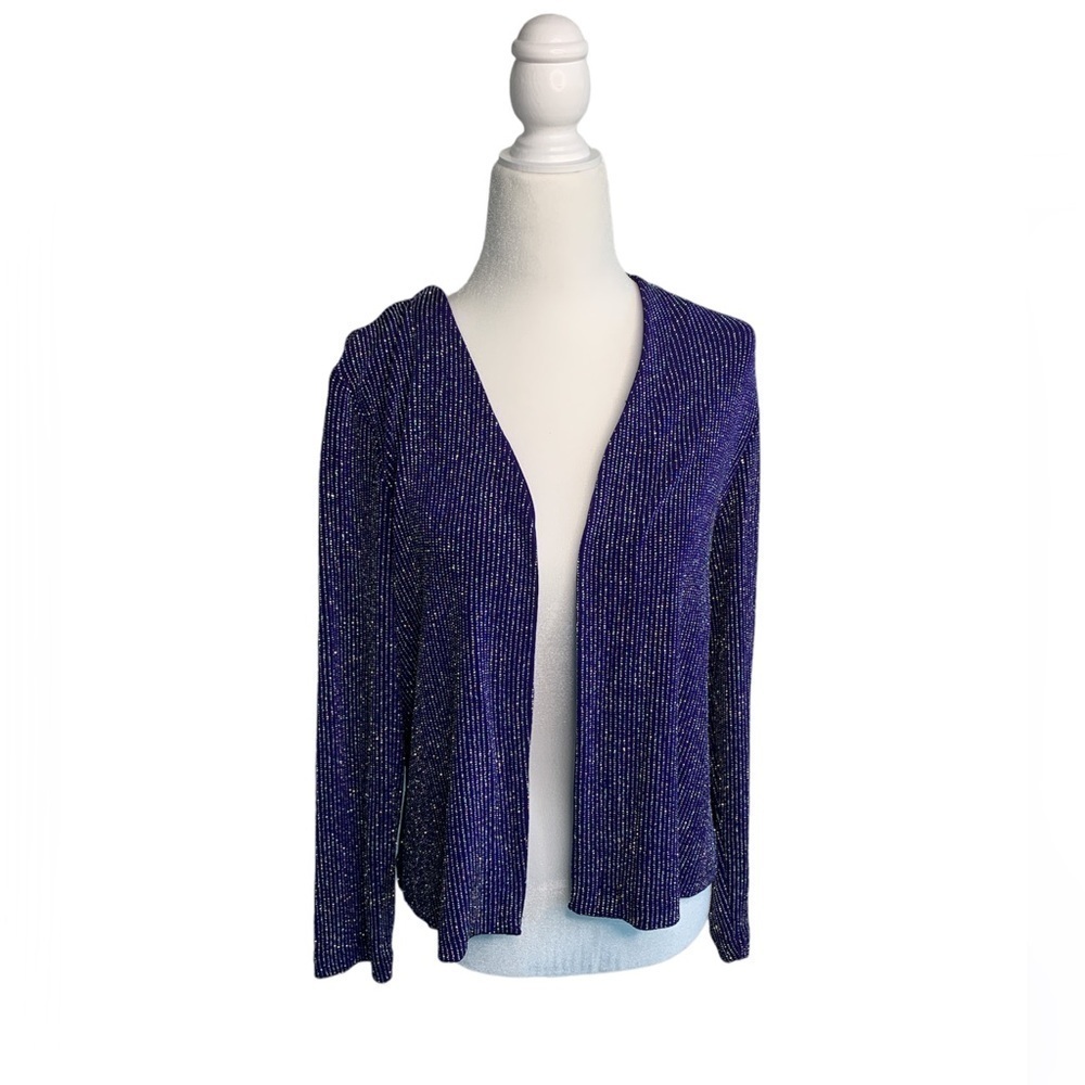 Ronni Nicole Sequins Purple Shiny Open Front Sweater sz S